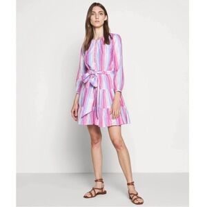 J.Crew Fit&flare dress Multicolor rainbow Pastel Striped Button long sleeve